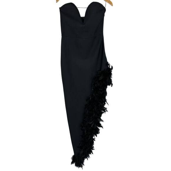 NovaLuxe Jacqueline Bandage Asymmetric Feather Lined Maxi Dress Black Medium - Picture 2 of 10